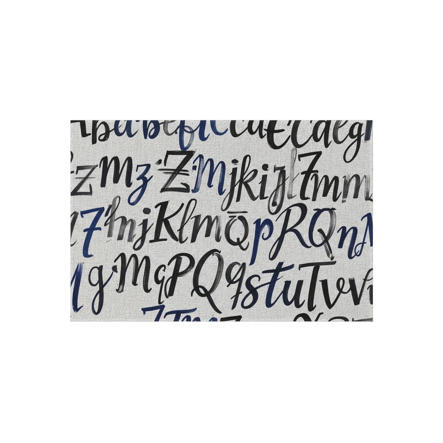 Alphabet Script Outdoor Rug — Nautical Blue Calligraphy Patio Mat