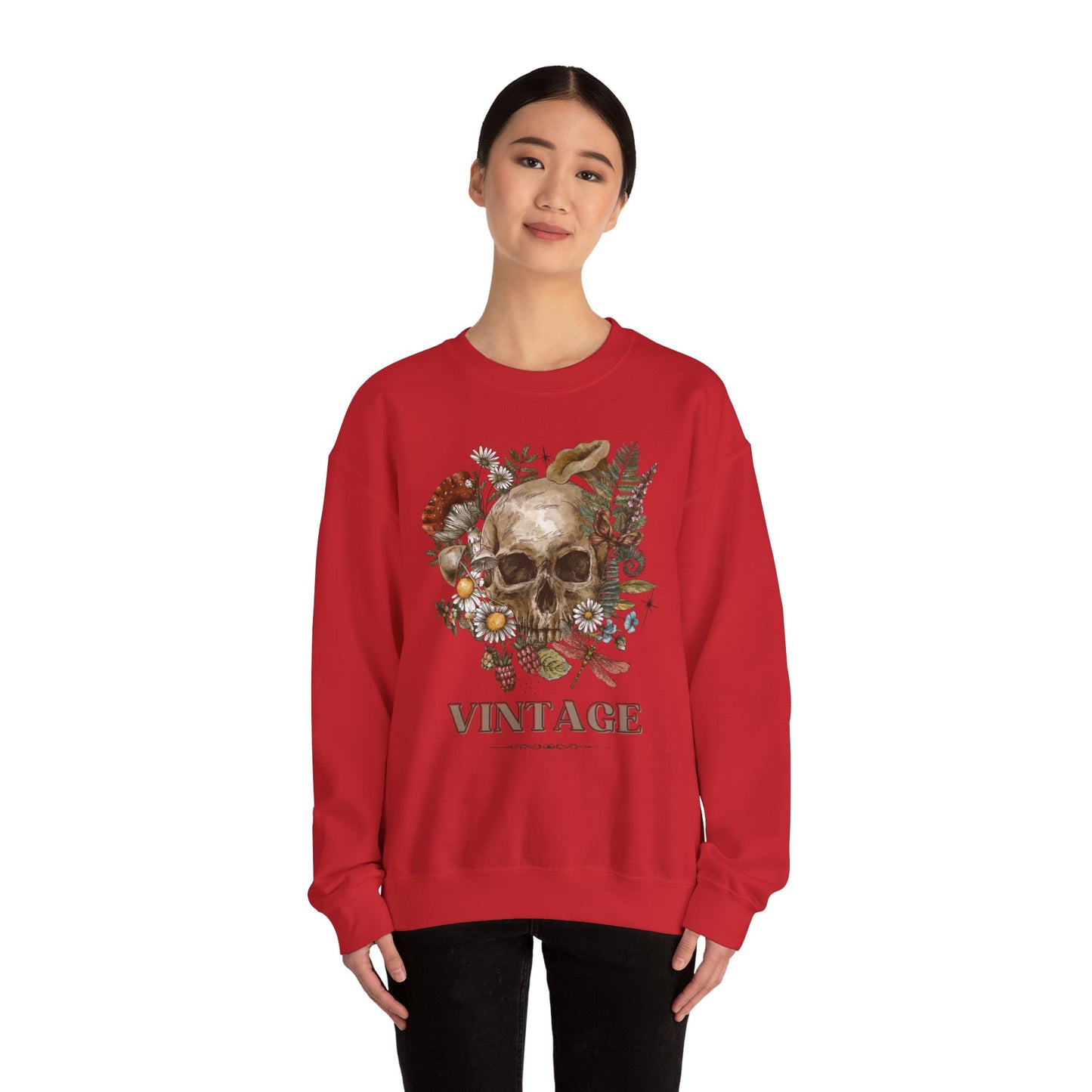 Vintage Floral Skull Crewneck Sweatshirt