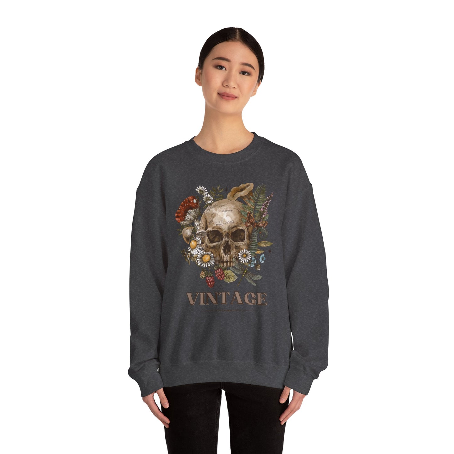 Vintage Floral Skull Crewneck Sweatshirt