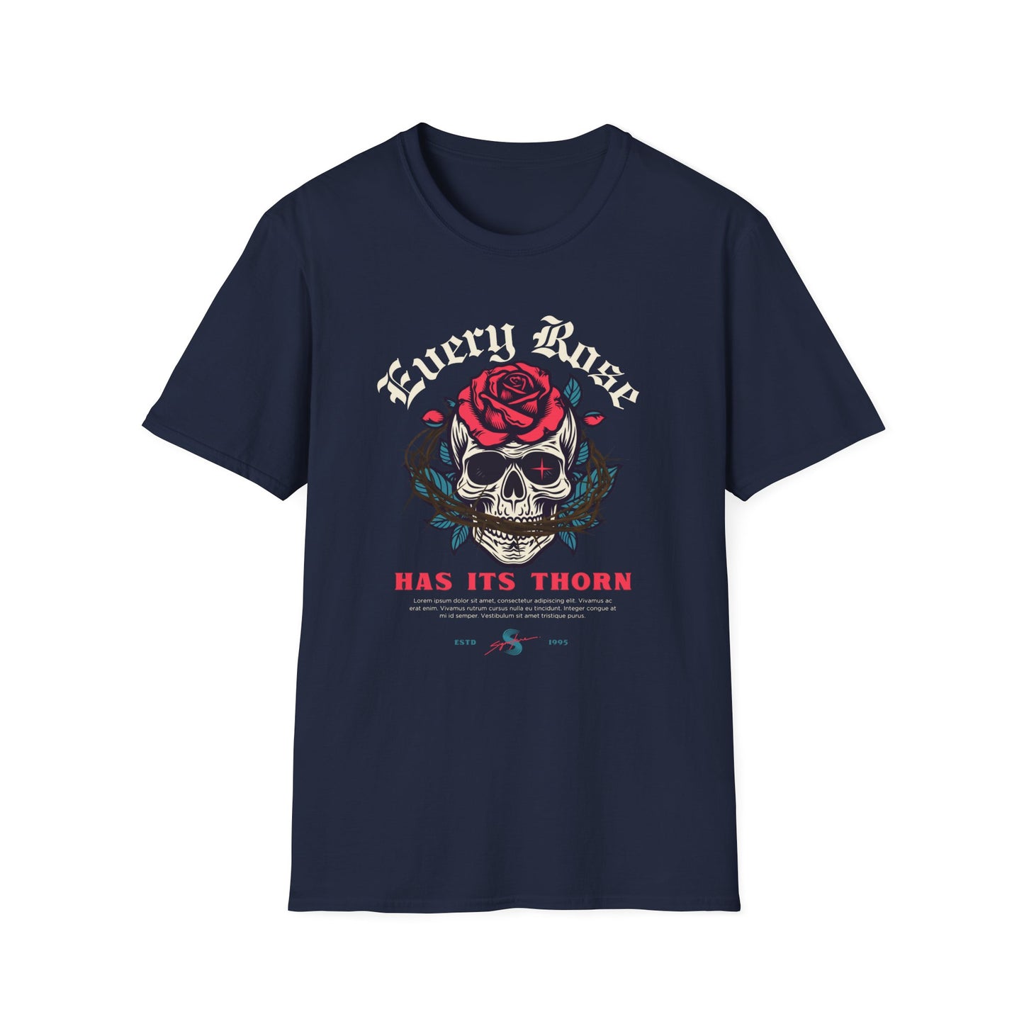 Skull & Rose T-Shirt — "Every Rose Has Its Thorn" Gothic Rock Tee
