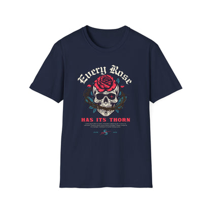 Skull & Rose T-Shirt — "Every Rose Has Its Thorn" Gothic Rock Tee