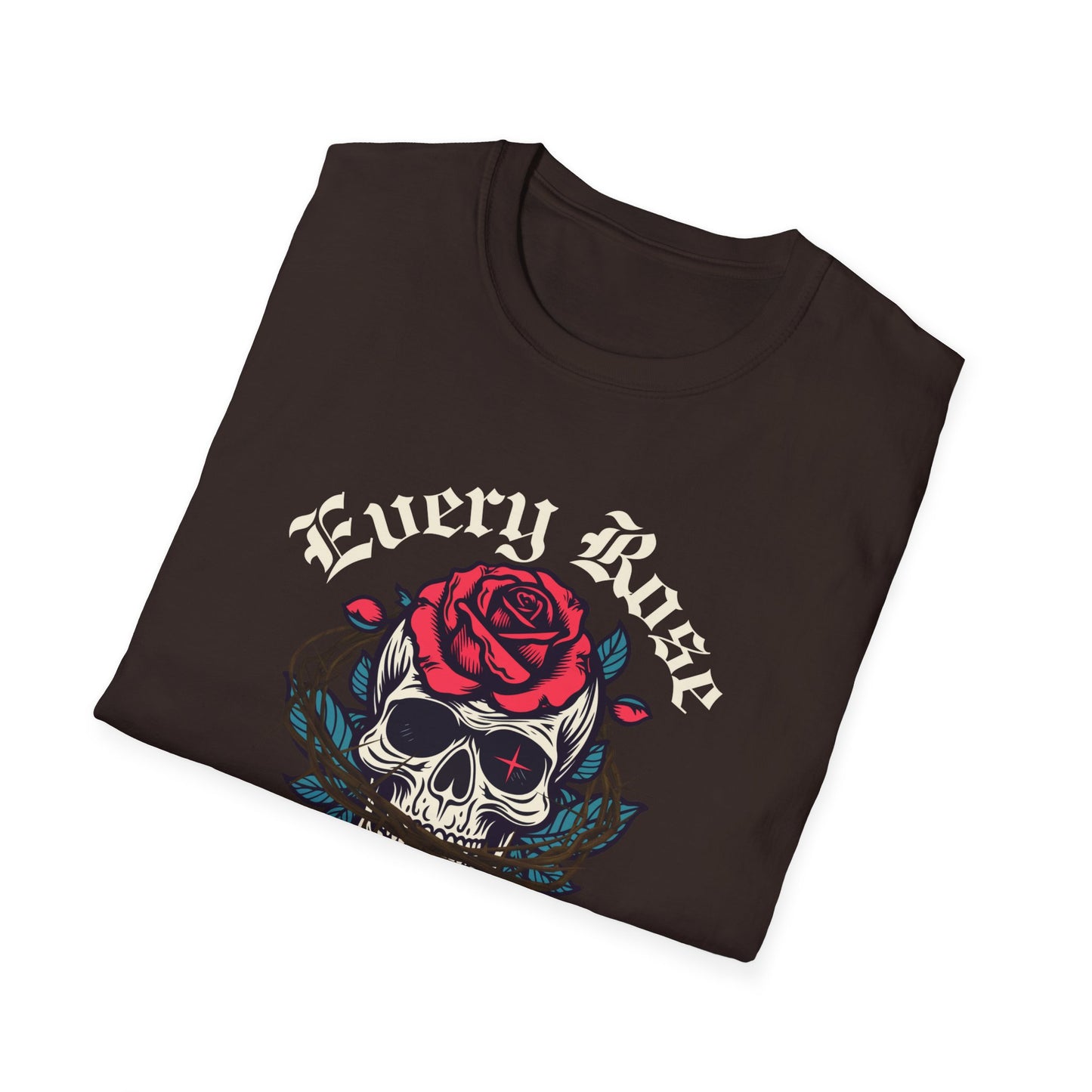 Skull & Rose T-Shirt — "Every Rose Has Its Thorn" Gothic Rock Tee