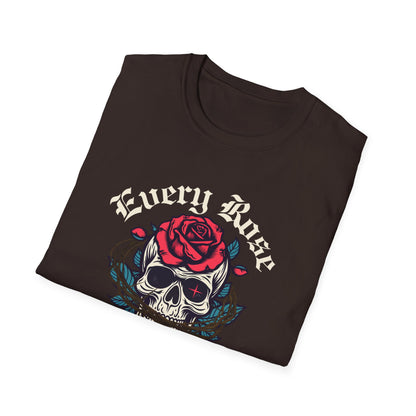 Skull & Rose T-Shirt — "Every Rose Has Its Thorn" Gothic Rock Tee