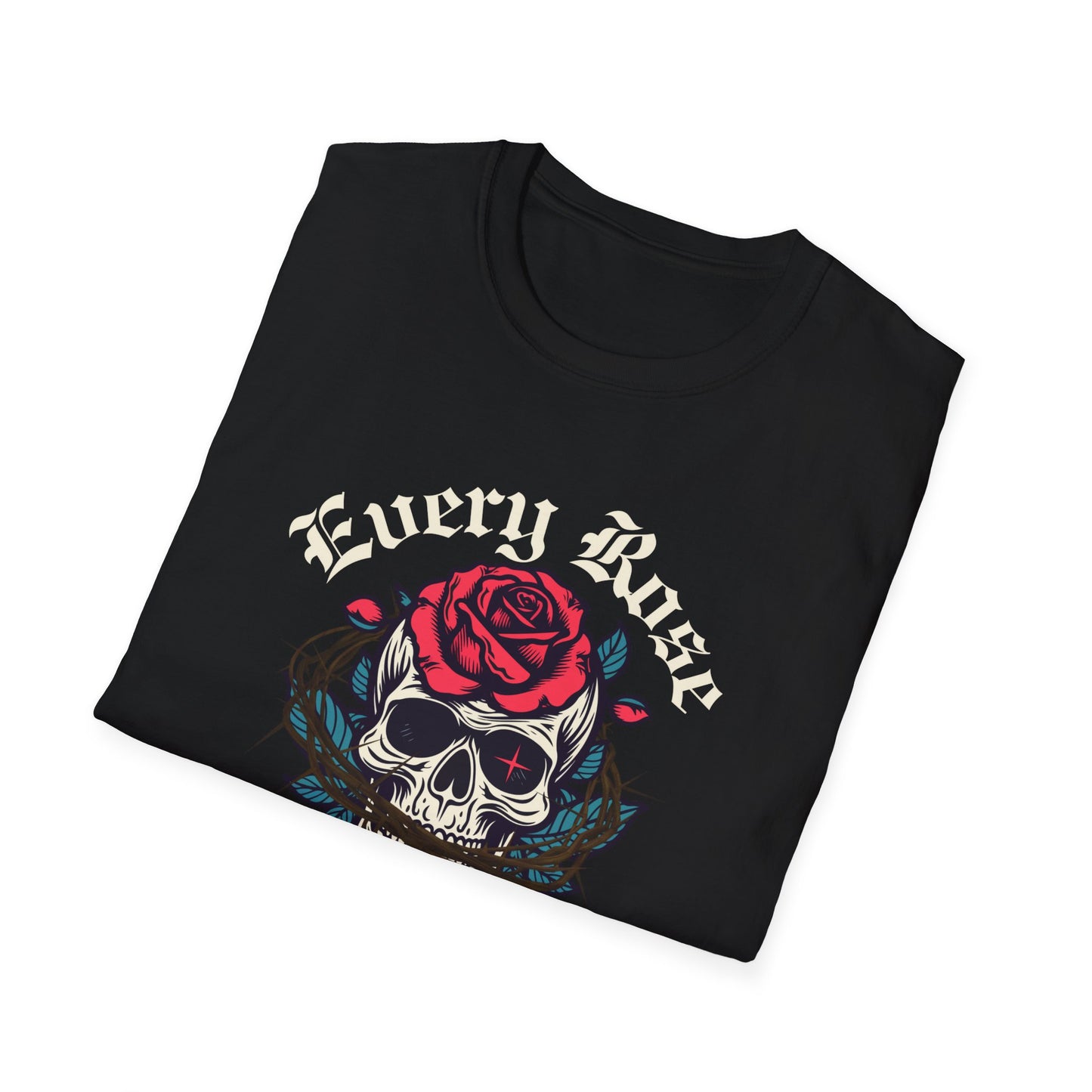 Skull & Rose T-Shirt — "Every Rose Has Its Thorn" Gothic Rock Tee