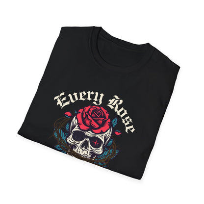 Skull & Rose T-Shirt — "Every Rose Has Its Thorn" Gothic Rock Tee