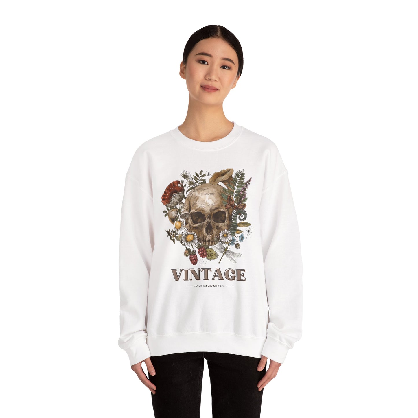 Vintage Floral Skull Crewneck Sweatshirt