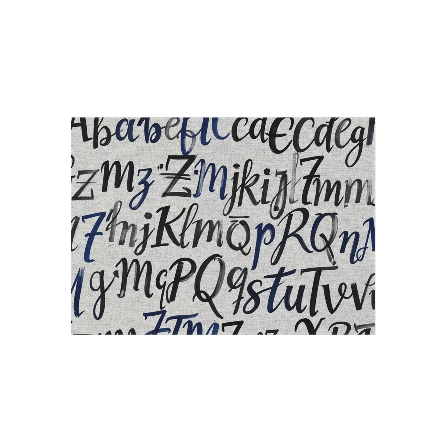 Alphabet Script Outdoor Rug — Nautical Blue Calligraphy Patio Mat