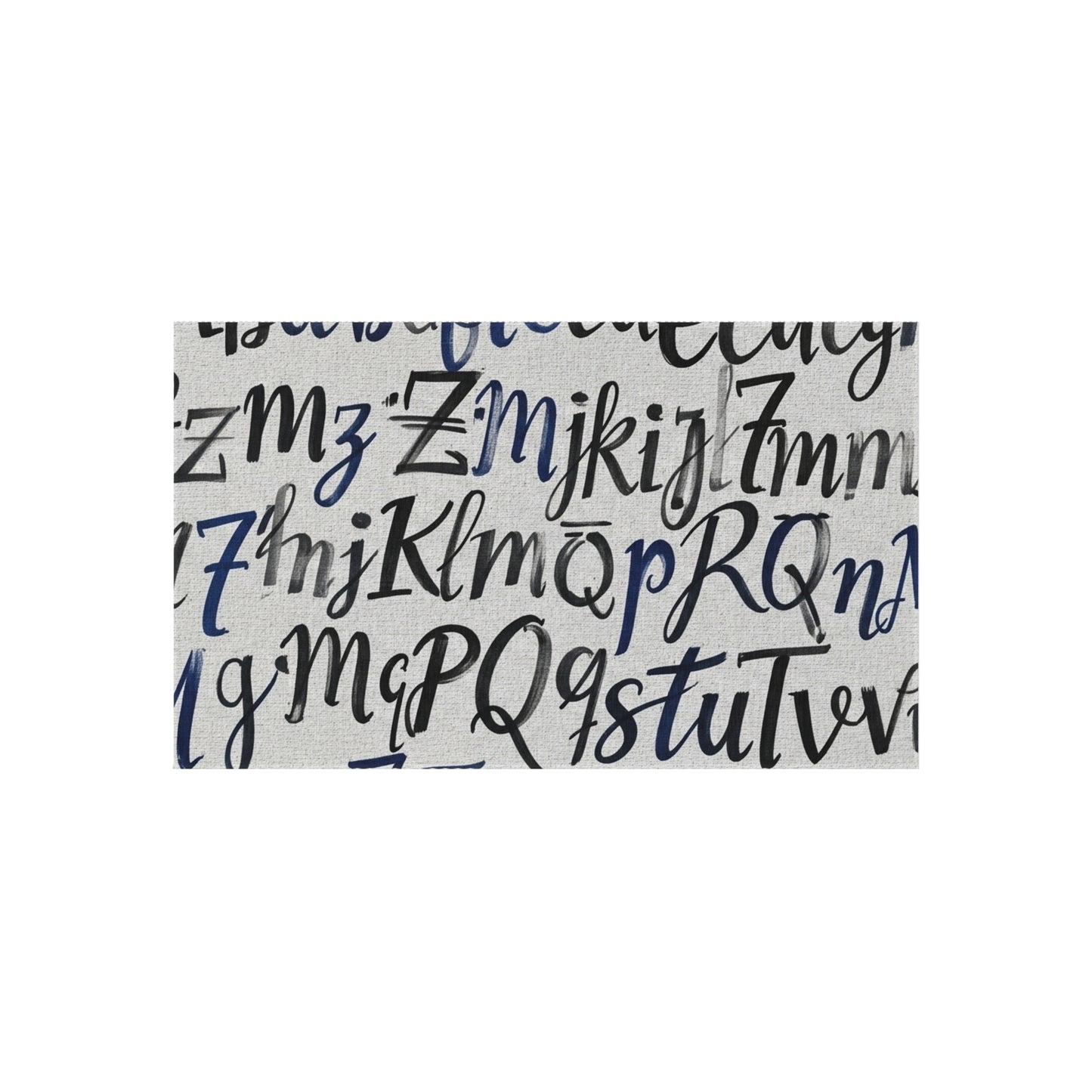 Alphabet Script Outdoor Rug — Nautical Blue Calligraphy Patio Mat