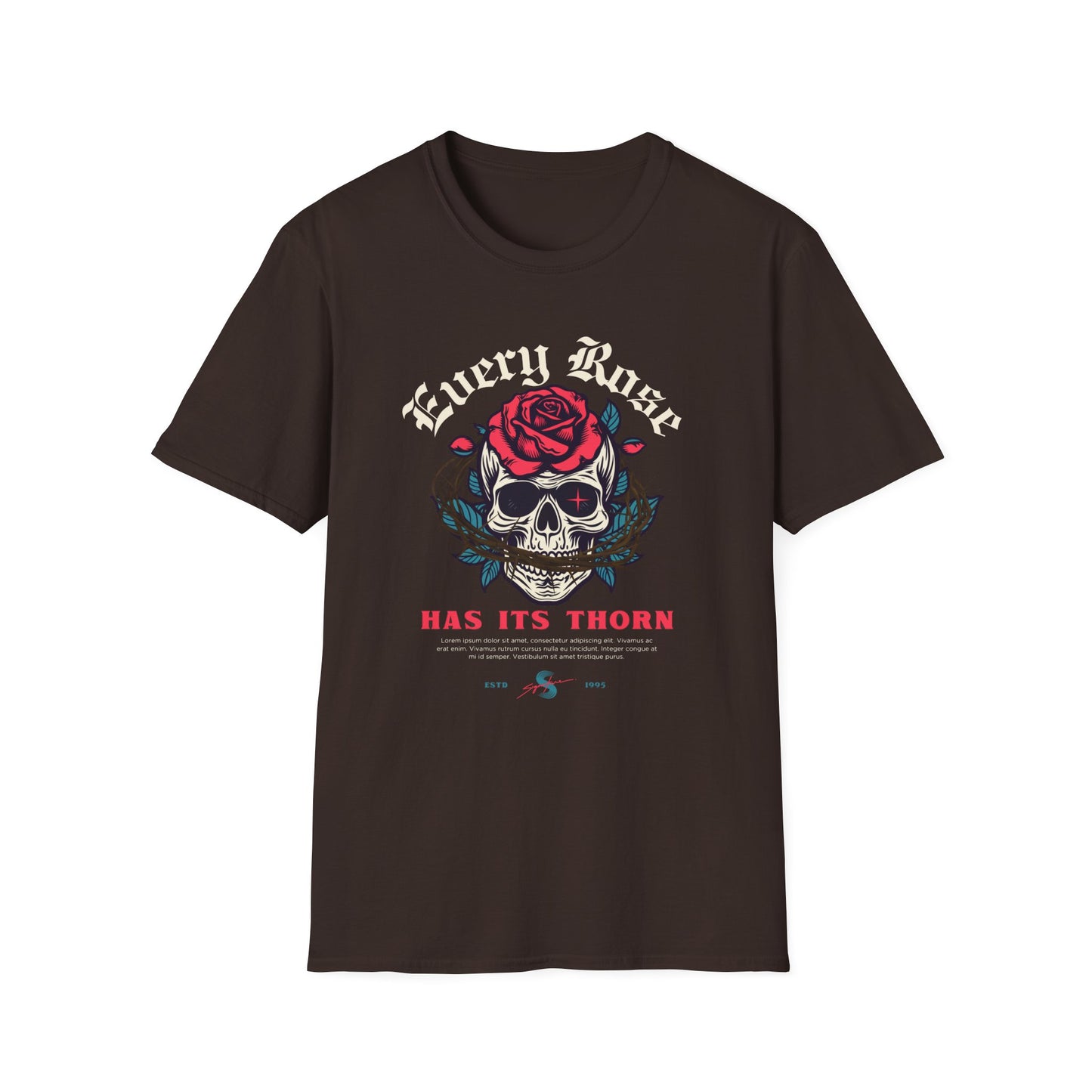 Skull & Rose T-Shirt — "Every Rose Has Its Thorn" Gothic Rock Tee