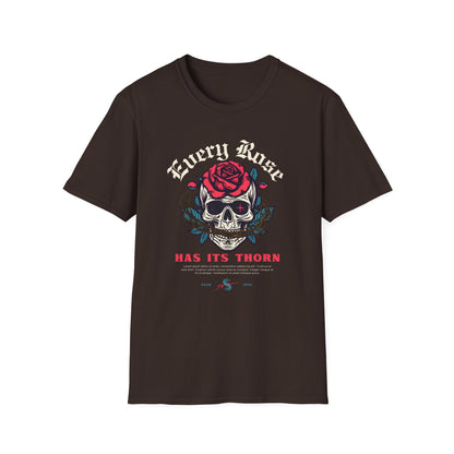 Skull & Rose T-Shirt — "Every Rose Has Its Thorn" Gothic Rock Tee