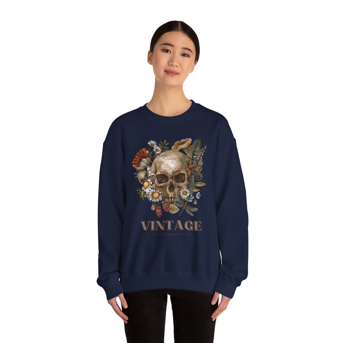 Vintage Floral Skull Crewneck Sweatshirt