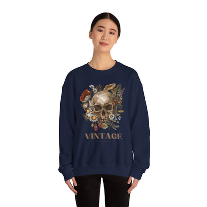 Vintage Floral Skull Crewneck Sweatshirt