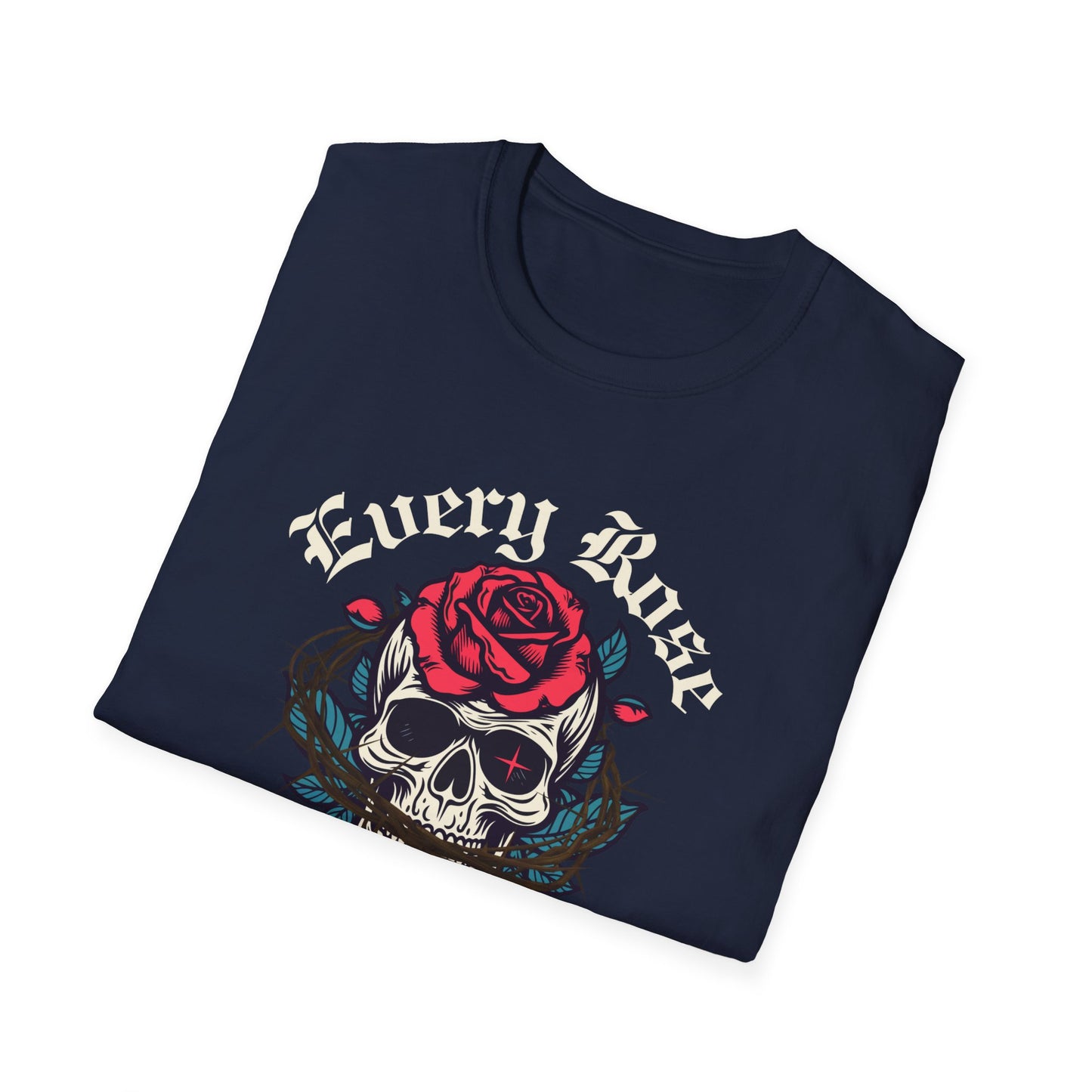 Skull & Rose T-Shirt — "Every Rose Has Its Thorn" Gothic Rock Tee